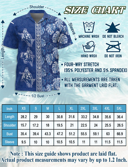 Bull Riding White Leaves Hawaiian Shirt for Men, Button Down Aloha Shirt - Azhawaiian