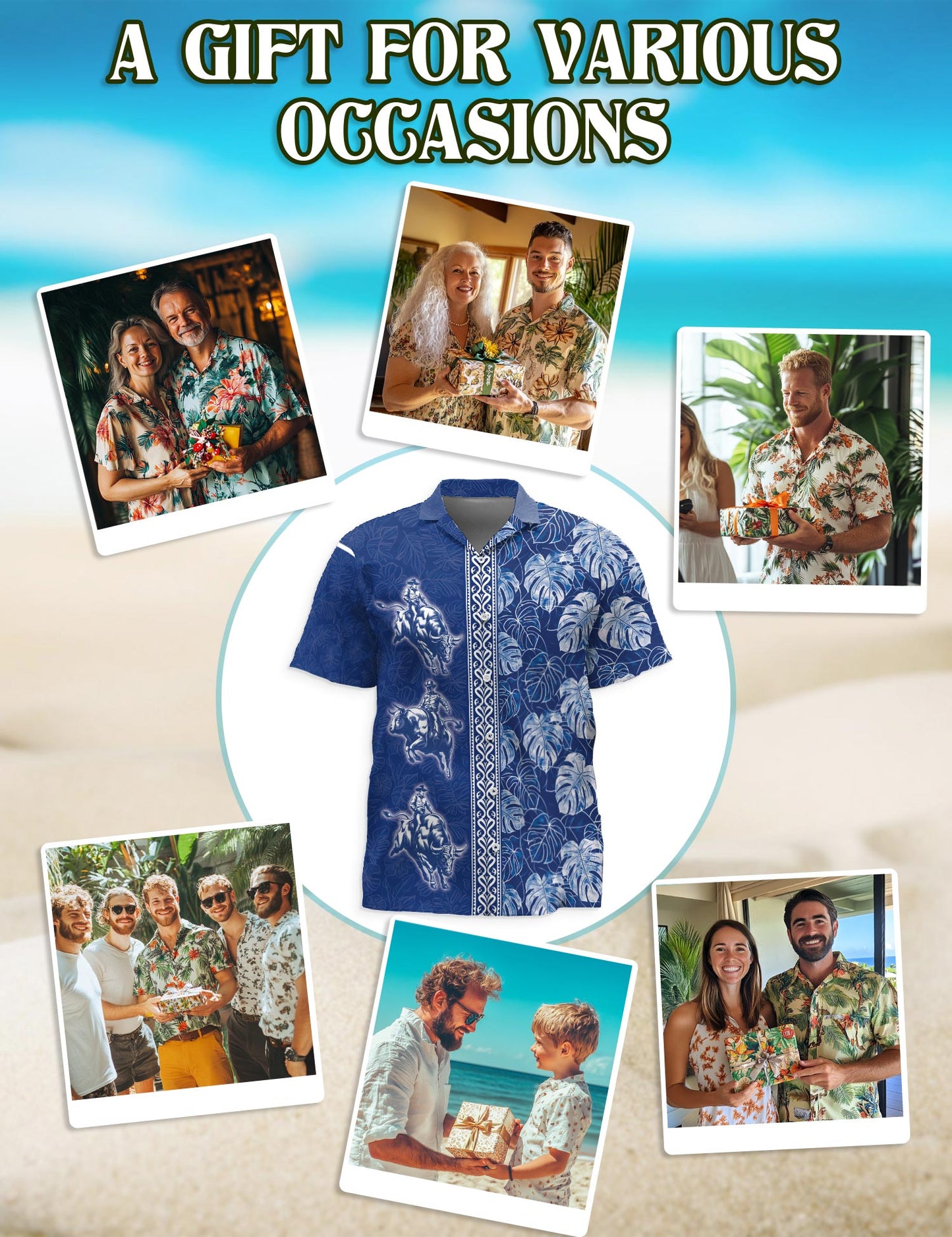 Bull Riding White Leaves Hawaiian Shirt for Men, Button Down Aloha Shirt - Azhawaiian