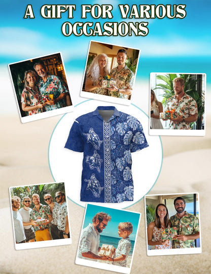 Bull Riding White Leaves Hawaiian Shirt for Men, Button Down Aloha Shirt - Azhawaiian