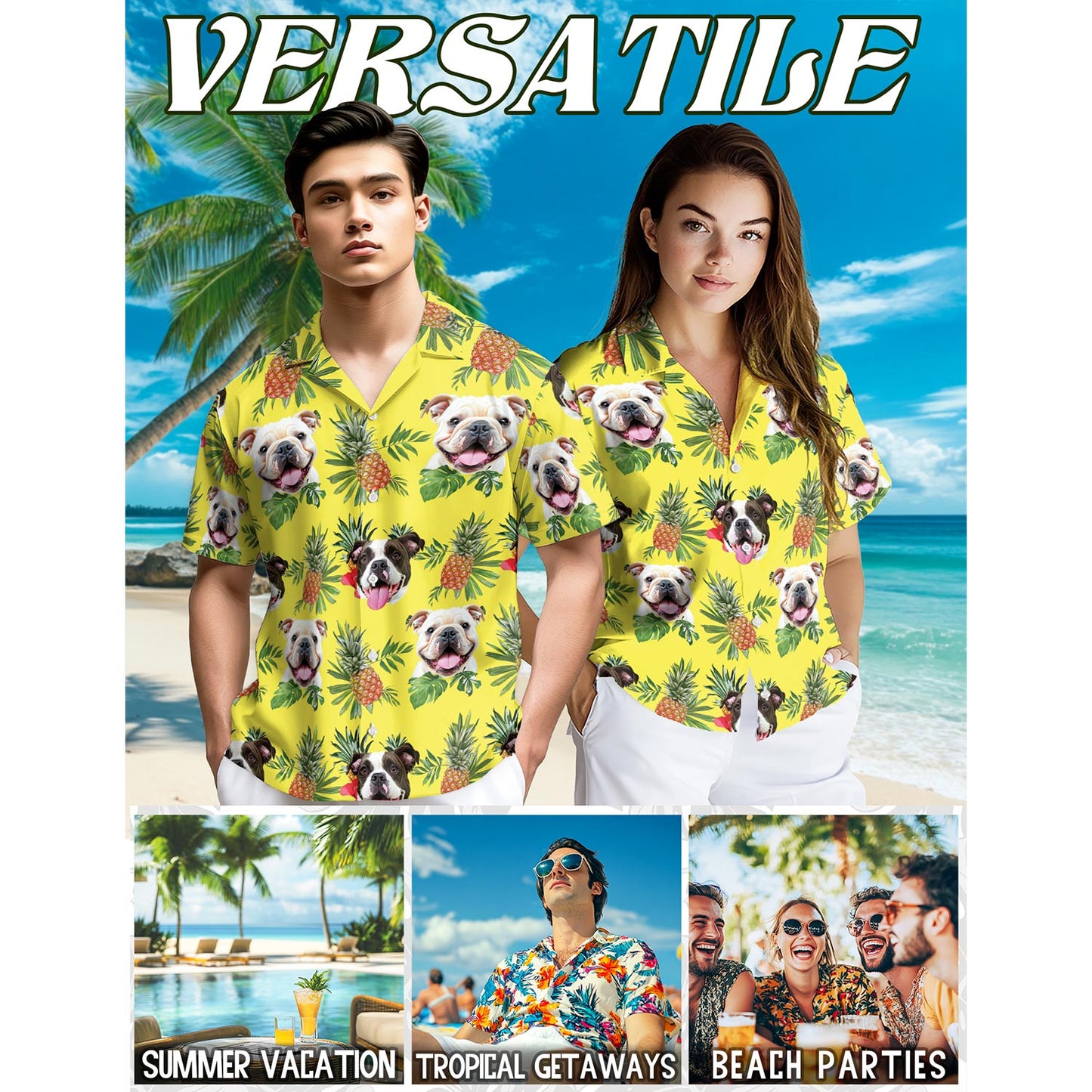 Bulldog Hawaiian Shirt for Men, Button Down Aloha Shirt - Azhawaiian