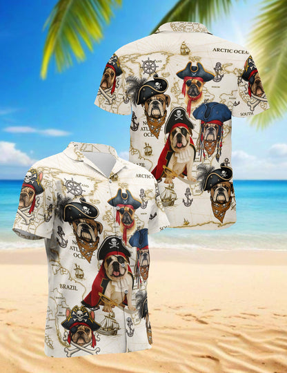 Bulldog Pirate Hawaiian Shirt for Men, Button Down Aloha Shirt - Azhawaiian