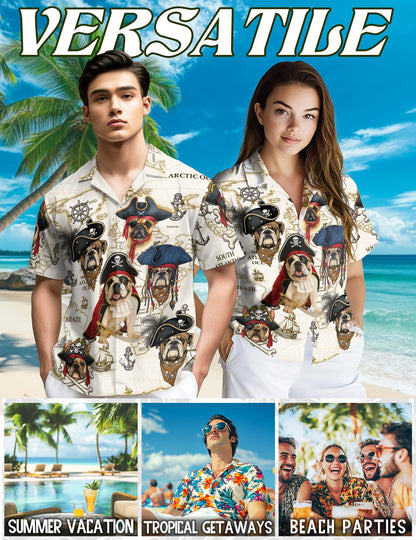 Bulldog Pirate Hawaiian Shirt for Men, Button Down Aloha Shirt - Azhawaiian