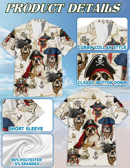 Bulldog Pirate Hawaiian Shirt for Men, Button Down Aloha Shirt - Azhawaiian