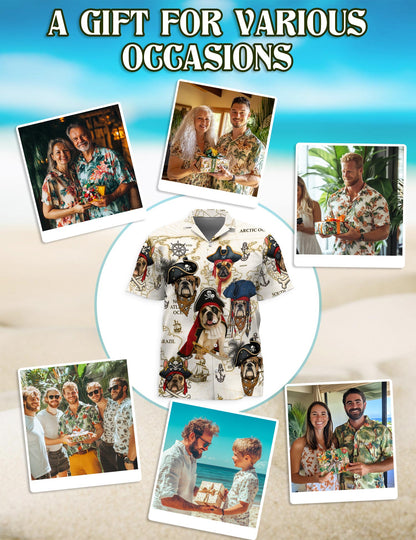 Bulldog Pirate Hawaiian Shirt for Men, Button Down Aloha Shirt - Azhawaiian