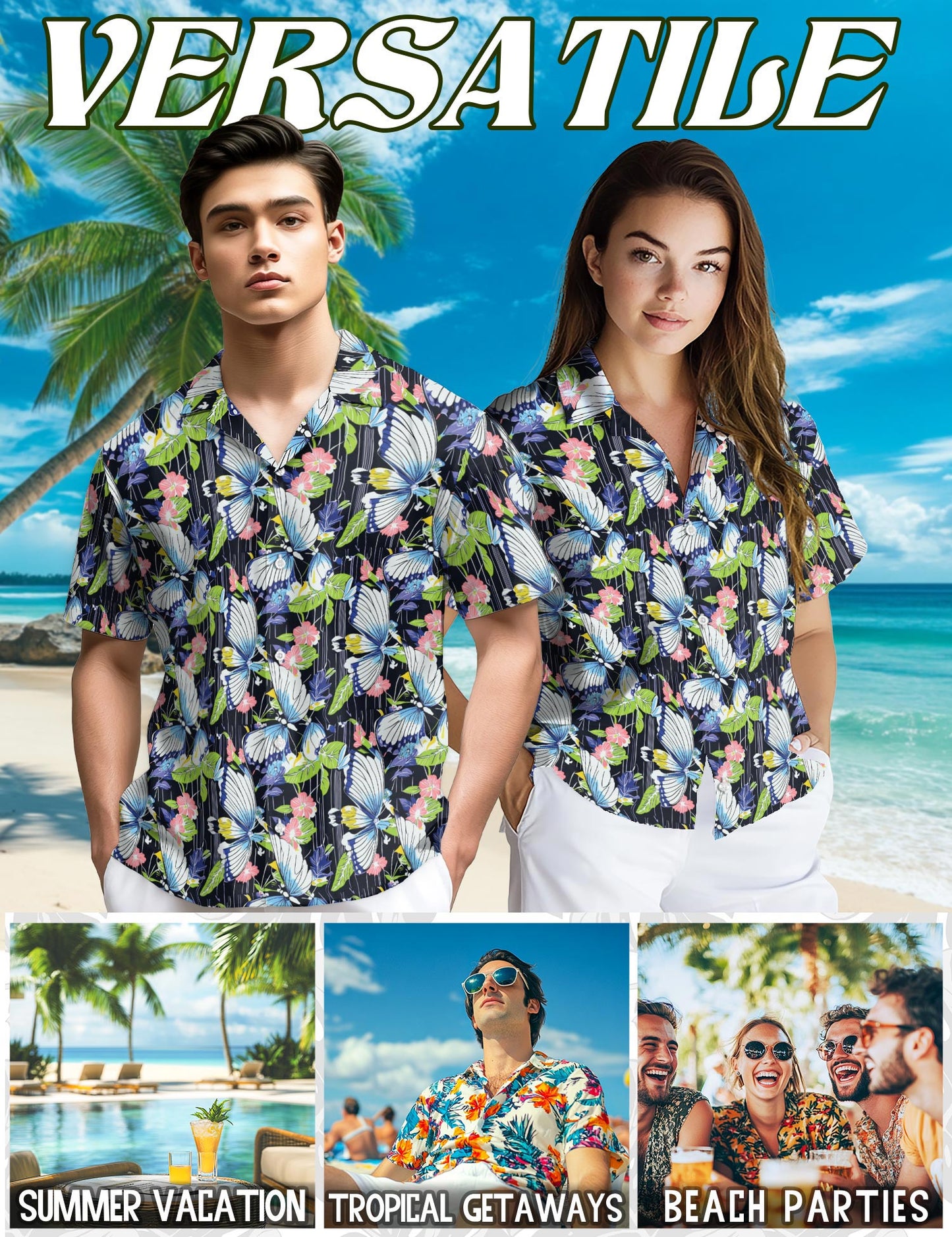 Butterfly Hawaiian Shirt for Men, Button Down Aloha Shirt - Azhawaiian