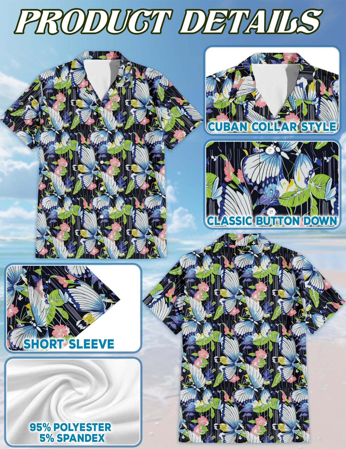 Butterfly Hawaiian Shirt for Men, Button Down Aloha Shirt - Azhawaiian