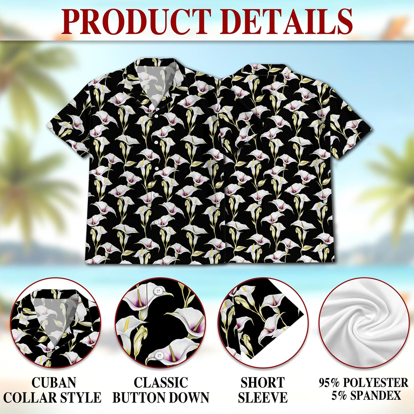 Calla Lily Hawaiian Shirt for Men, Button Down Aloha Shirt - Azhawaiian
