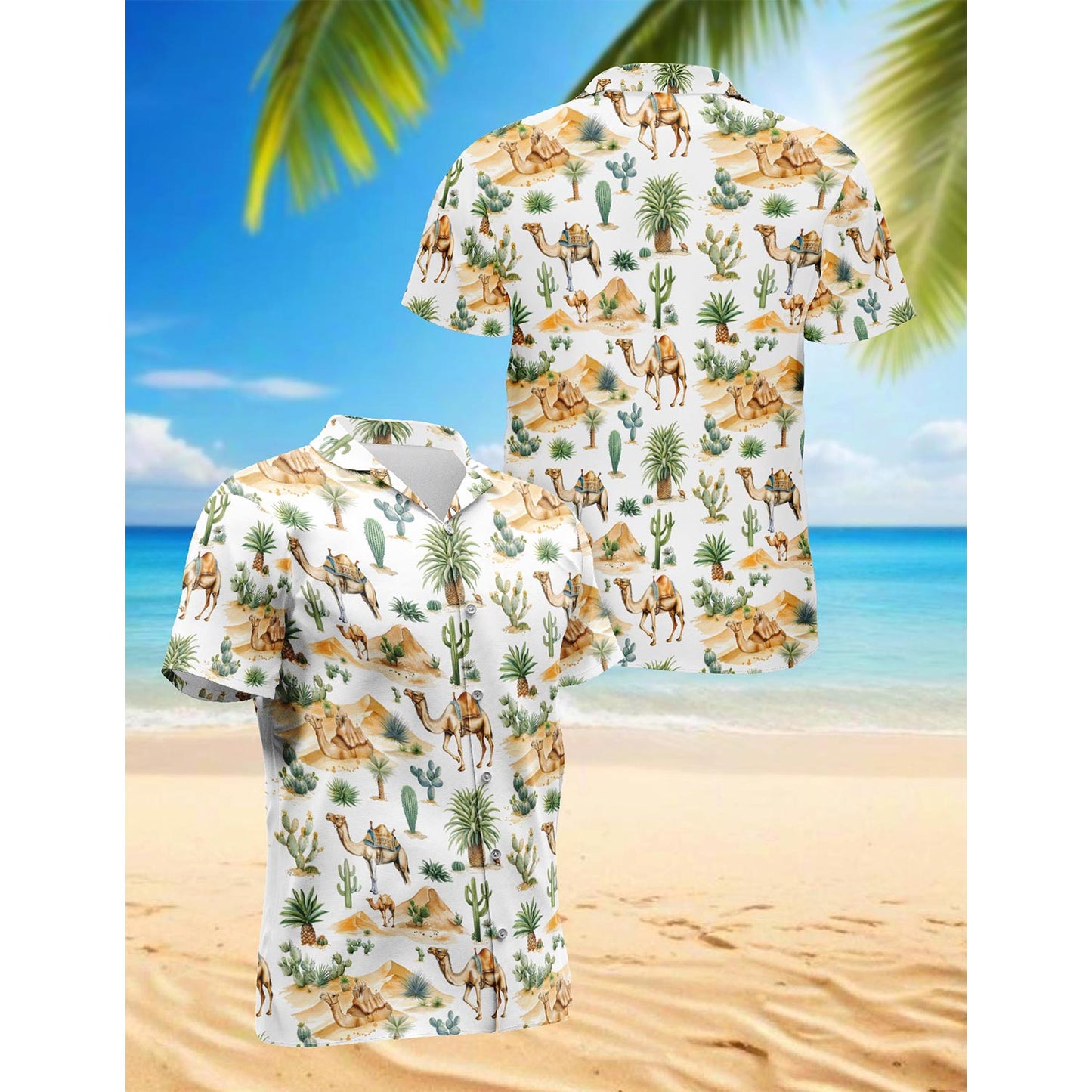 Camel Desert Hawaiian Shirt for Men, Button Down Aloha Shirt - Azhawaiian