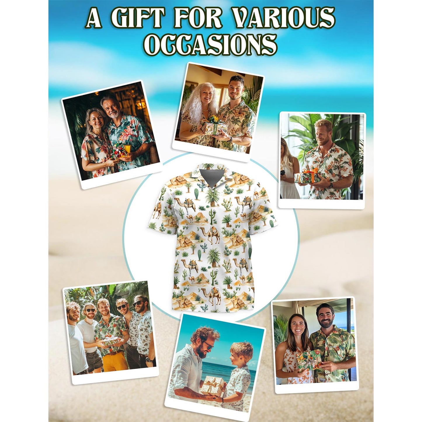 Camel Desert Hawaiian Shirt for Men, Button Down Aloha Shirt - Azhawaiian
