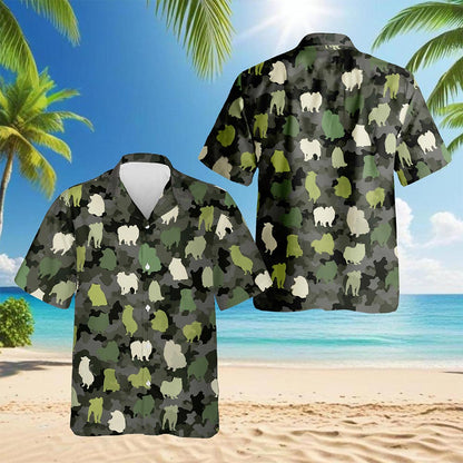 Camo Samoyed Dog Hawaiian Shirt for Men, Button Down Aloha Shirt - Azhawaiian
