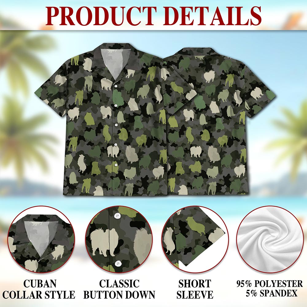 Camo Samoyed Dog Hawaiian Shirt for Men, Button Down Aloha Shirt - Azhawaiian