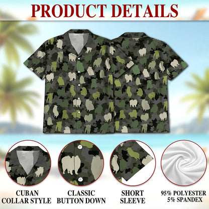 Camo Samoyed Dog Hawaiian Shirt for Men, Button Down Aloha Shirt - Azhawaiian