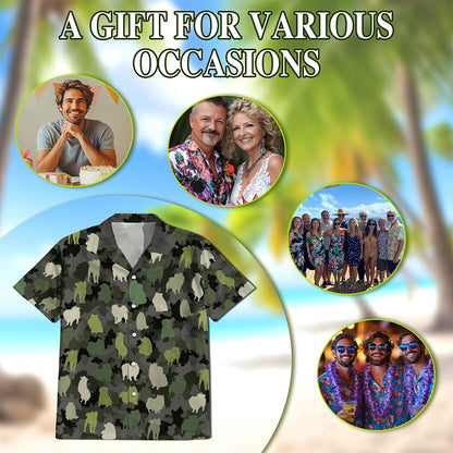 Camo Samoyed Dog Hawaiian Shirt for Men, Button Down Aloha Shirt - Azhawaiian