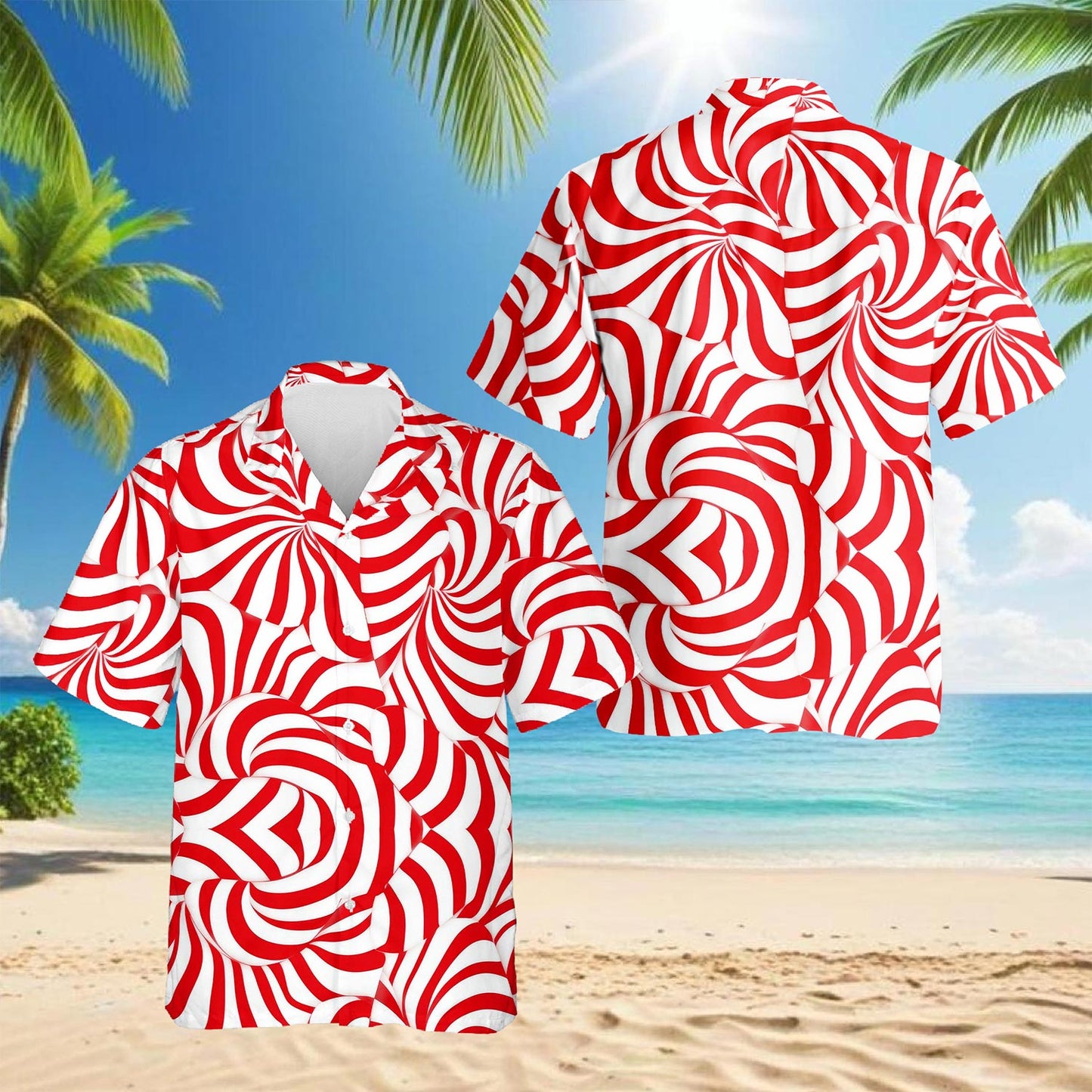 Candy Cane Pattern Hawaiian Shirt for Men, Button Down Aloha Shirt - Azhawaiian
