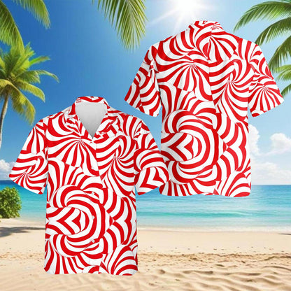 Candy Cane Pattern Hawaiian Shirt for Men, Button Down Aloha Shirt - Azhawaiian