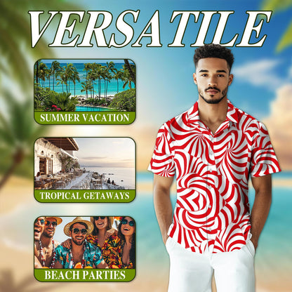 Candy Cane Pattern Hawaiian Shirt for Men, Button Down Aloha Shirt - Azhawaiian