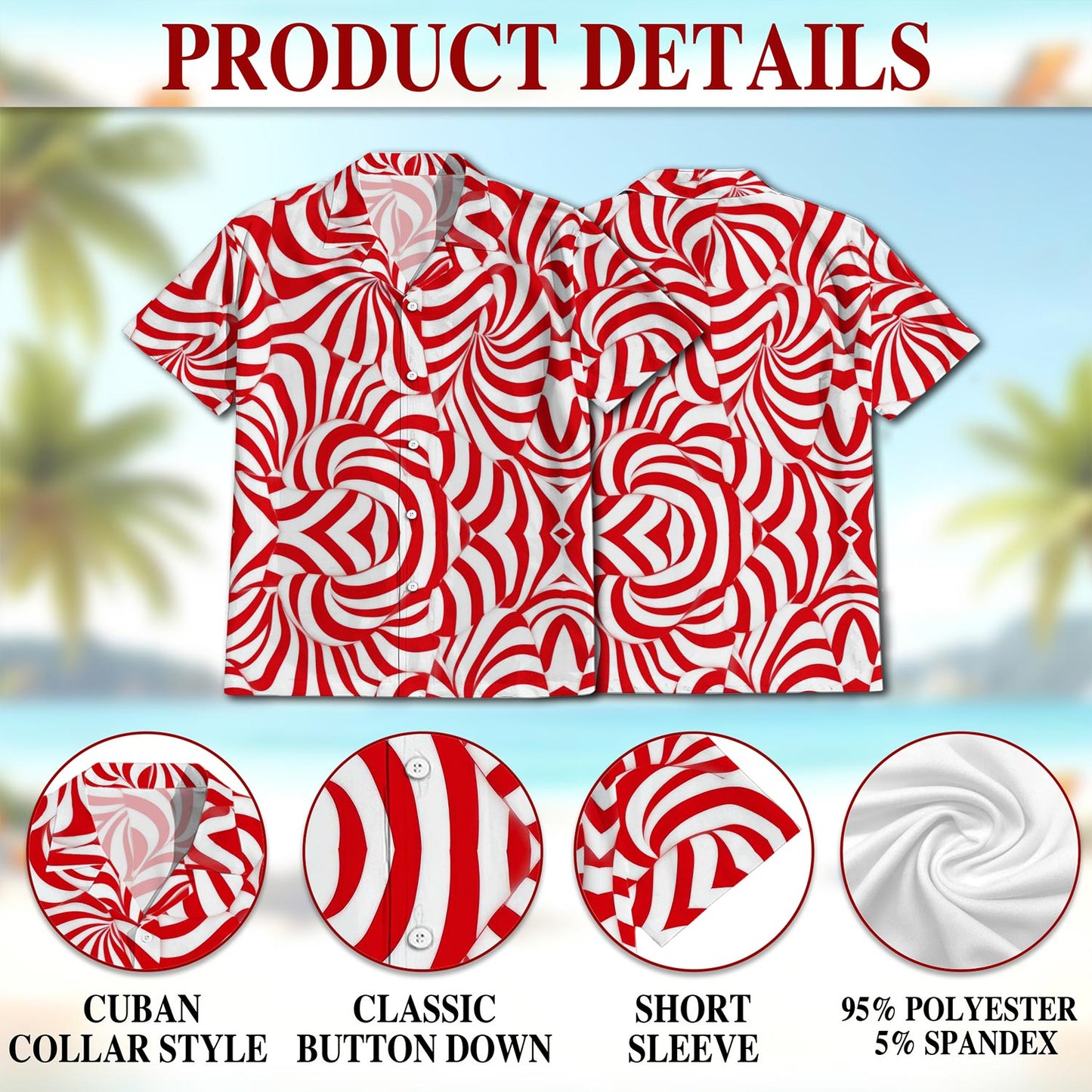 Candy Cane Pattern Hawaiian Shirt for Men, Button Down Aloha Shirt - Azhawaiian