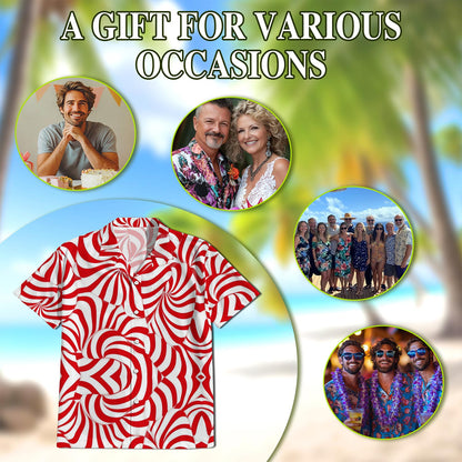 Candy Cane Pattern Hawaiian Shirt for Men, Button Down Aloha Shirt - Azhawaiian