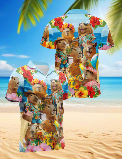 Capybara Hawaiian Shirt for Men, Button Down Aloha Shirt - Azhawaiian