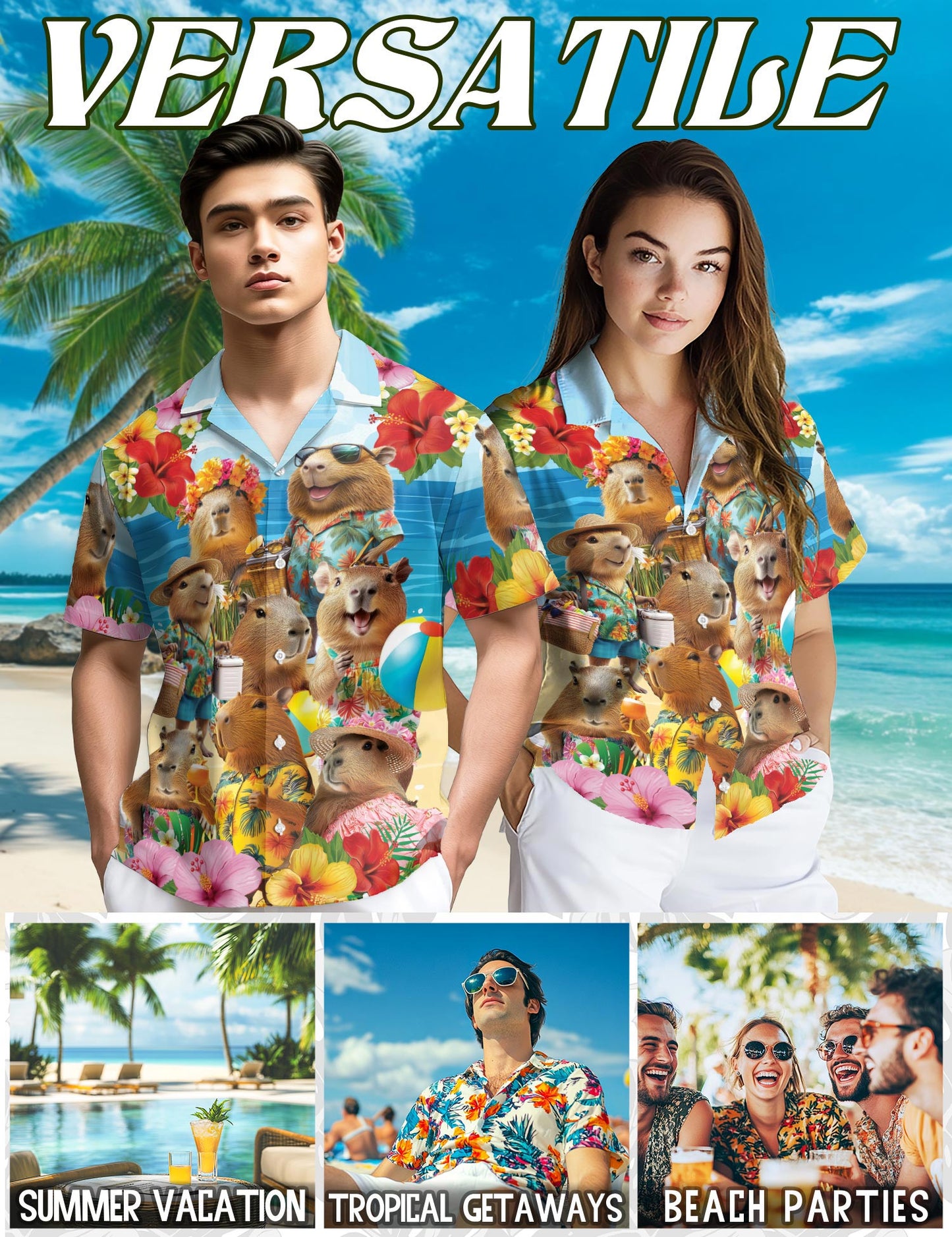 Capybara Hawaiian Shirt for Men, Button Down Aloha Shirt - Azhawaiian