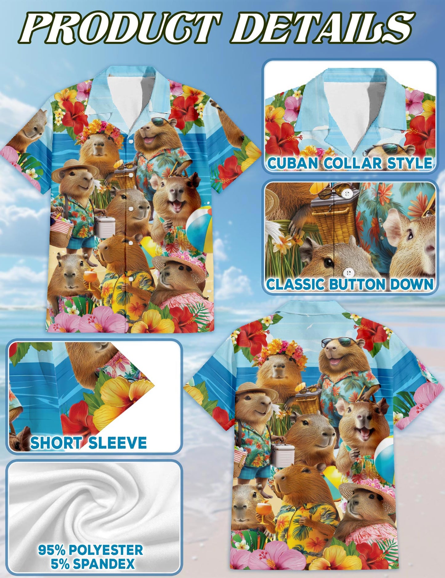 Capybara Hawaiian Shirt for Men, Button Down Aloha Shirt - Azhawaiian