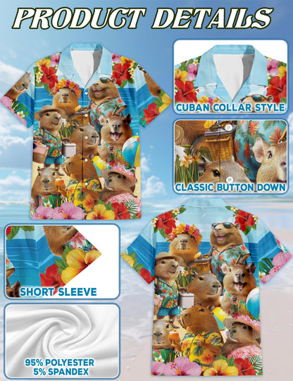 Capybara Hawaiian Shirt for Men, Button Down Aloha Shirt - Azhawaiian