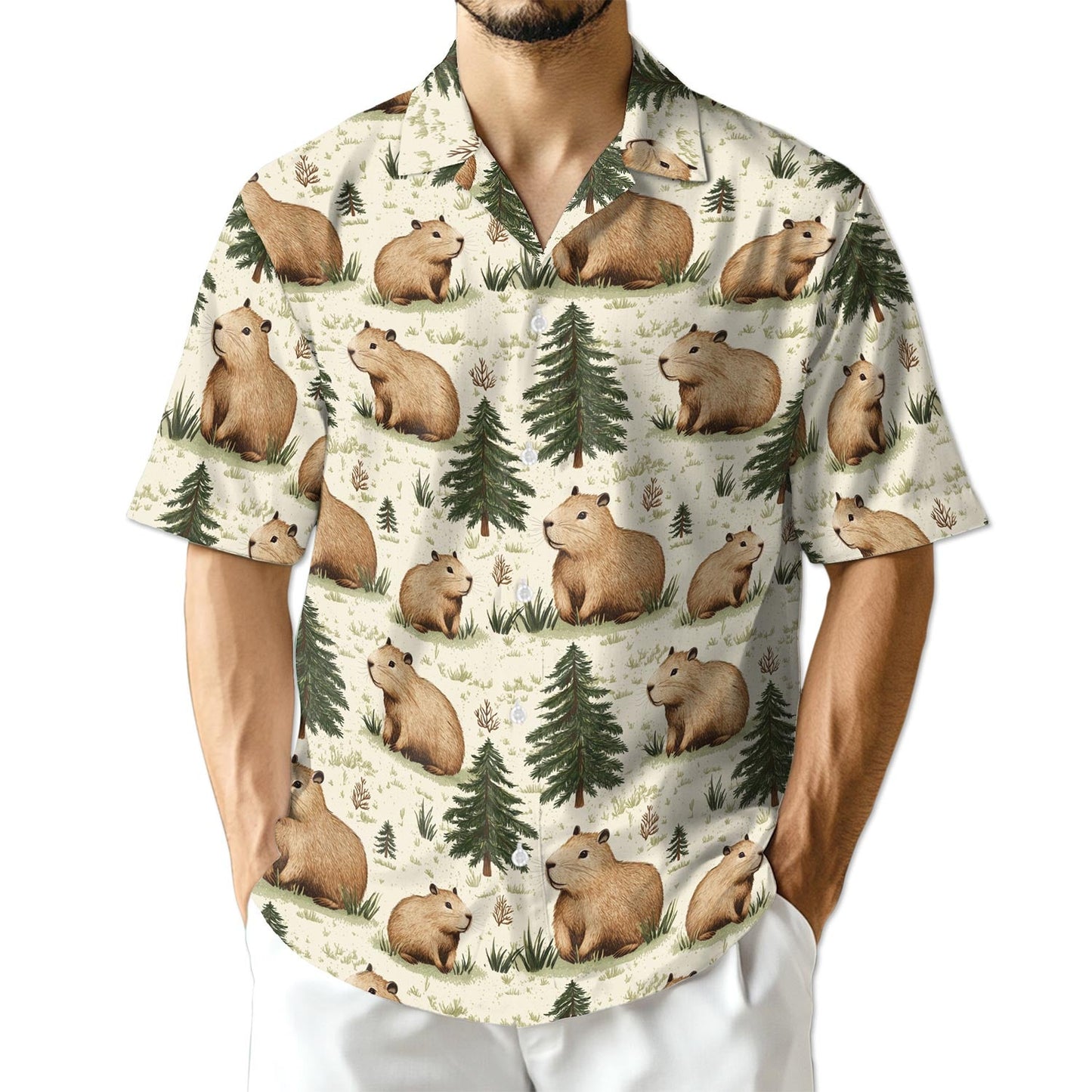 Azhawaiian Capybara Pattern Hawaiian Shirt for Men