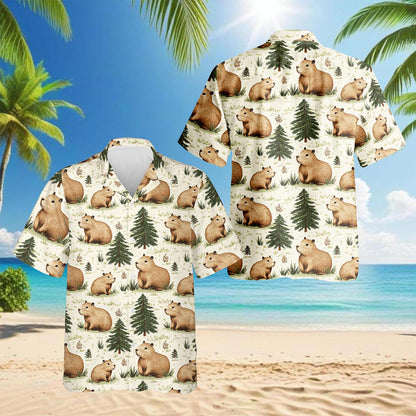Capybara Pattern Hawaiian Shirt for Men, Button Down Aloha Shirt - Azhawaiian