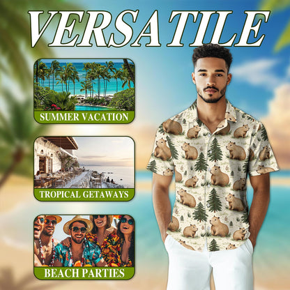 Capybara Pattern Hawaiian Shirt for Men, Button Down Aloha Shirt - Azhawaiian