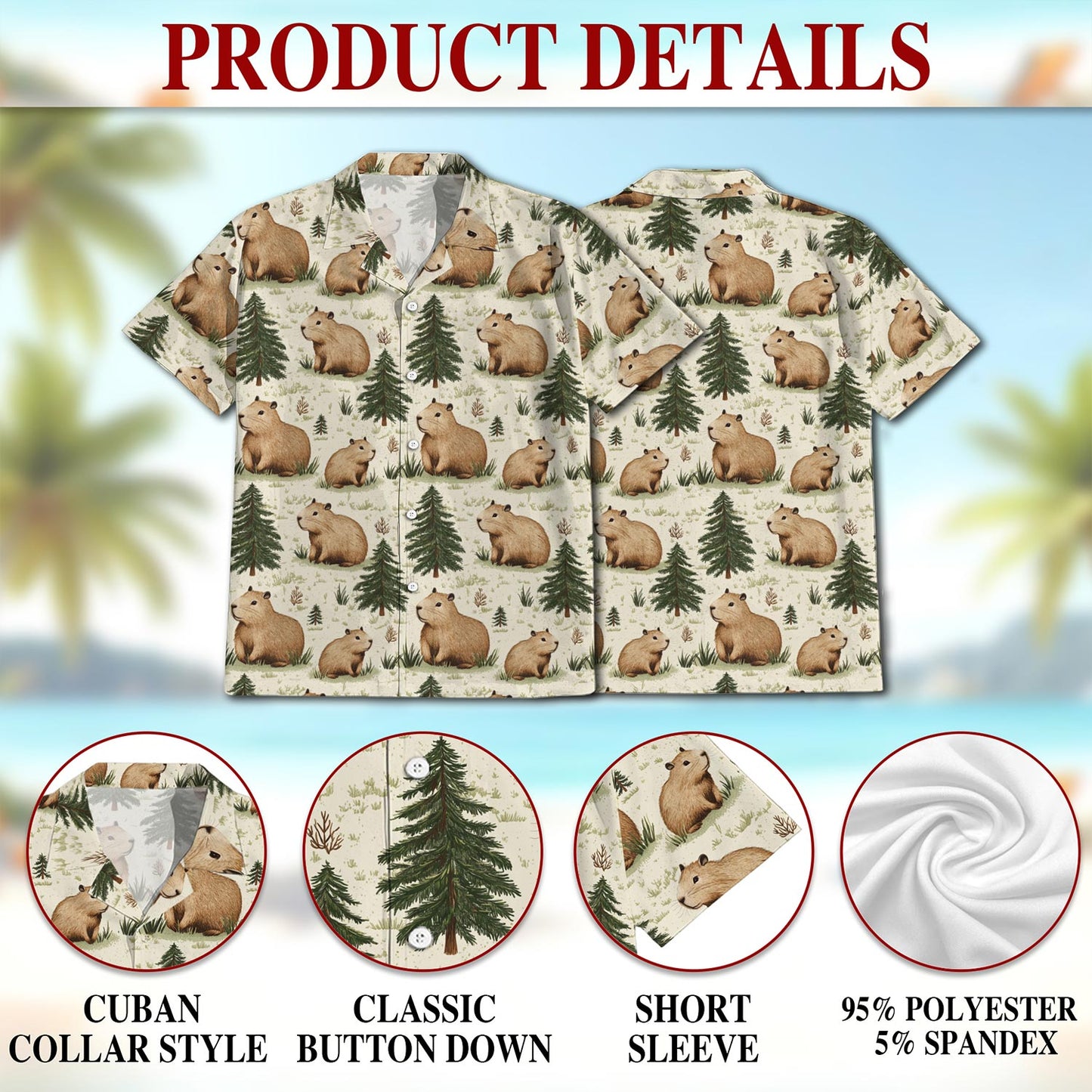Capybara Pattern Hawaiian Shirt for Men, Button Down Aloha Shirt - Azhawaiian