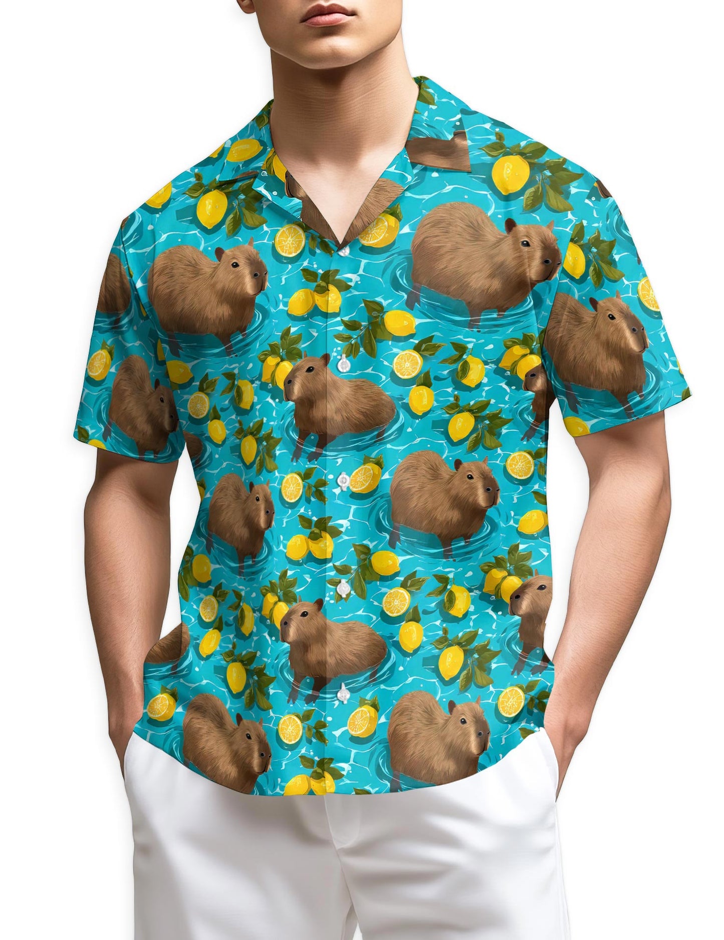 Azhawaiian Capypara Pattern Hawaiian Shirt for Men
