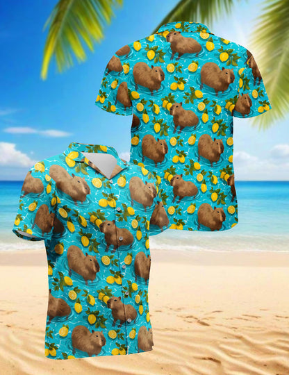 Capypara Pattern Hawaiian Shirt for Men, Button Down Aloha Shirt - Azhawaiian