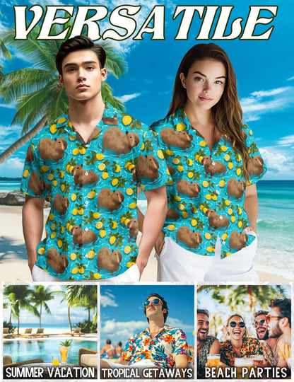 Capypara Pattern Hawaiian Shirt for Men, Button Down Aloha Shirt - Azhawaiian