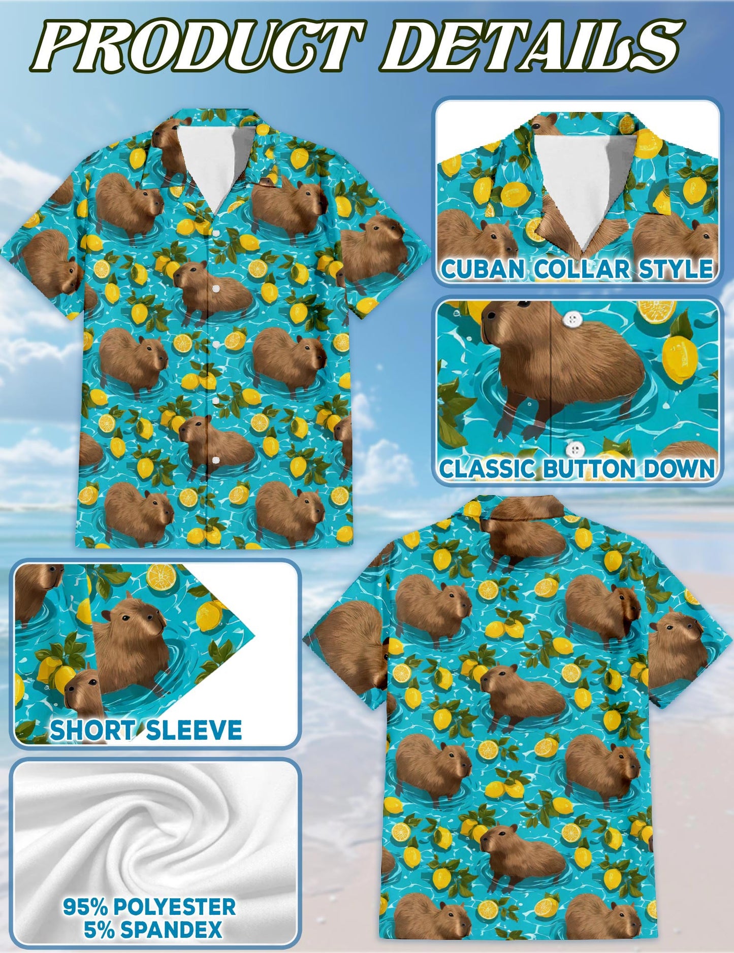 Capypara Pattern Hawaiian Shirt for Men, Button Down Aloha Shirt - Azhawaiian