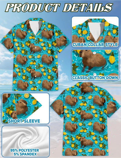 Capypara Pattern Hawaiian Shirt for Men, Button Down Aloha Shirt - Azhawaiian
