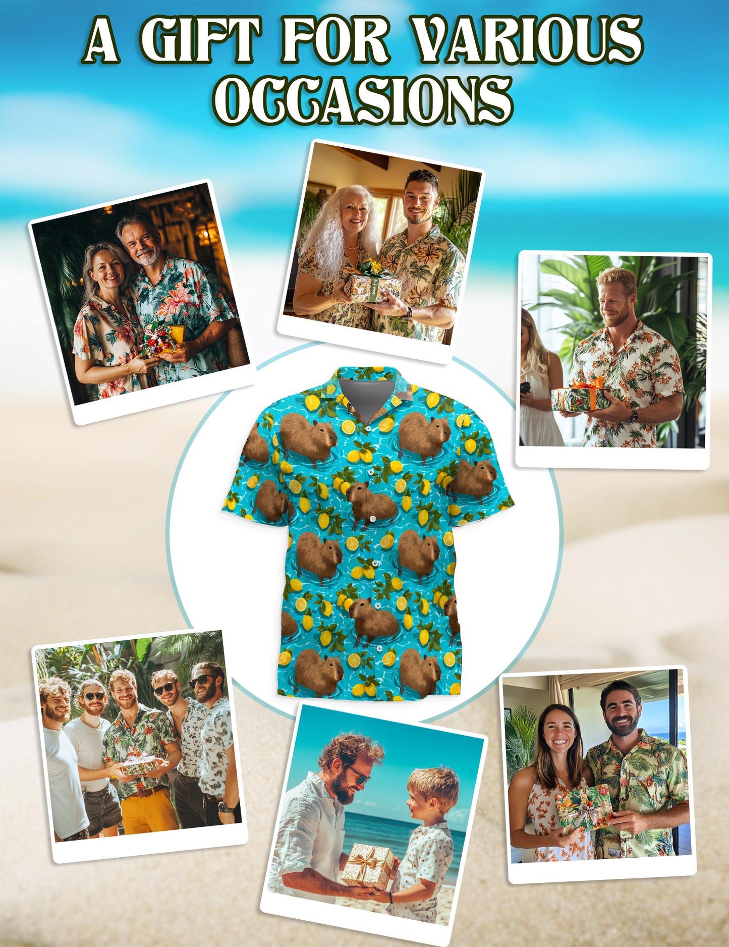 Capypara Pattern Hawaiian Shirt for Men, Button Down Aloha Shirt - Azhawaiian