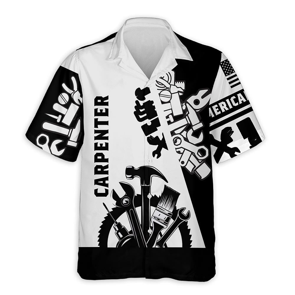 Azhawaiian Carpenter Black White 3D Hawaiian Shirt for Men