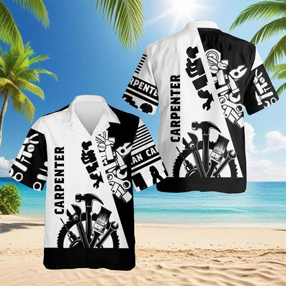 Carpenter Black White 3D Hawaiian Shirt for Men, Button Down Aloha Shirt - Azhawaiian