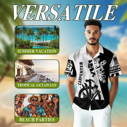 Carpenter Black White 3D Hawaiian Shirt for Men, Button Down Aloha Shirt - Azhawaiian