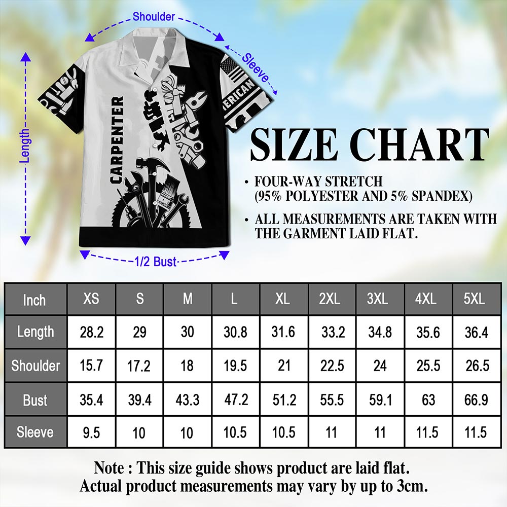 Carpenter Black White 3D Hawaiian Shirt for Men, Button Down Aloha Shirt - Azhawaiian