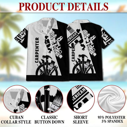 Carpenter Black White 3D Hawaiian Shirt for Men, Button Down Aloha Shirt - Azhawaiian