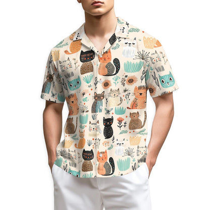 Azhawaiian Cat Abstract Trees and Flowers Hawaiian Shirt for Men