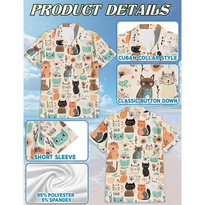 Cat Abstract Trees and Flowers Hawaiian Shirt for Men, Button Down Aloha Shirt - Azhawaiian