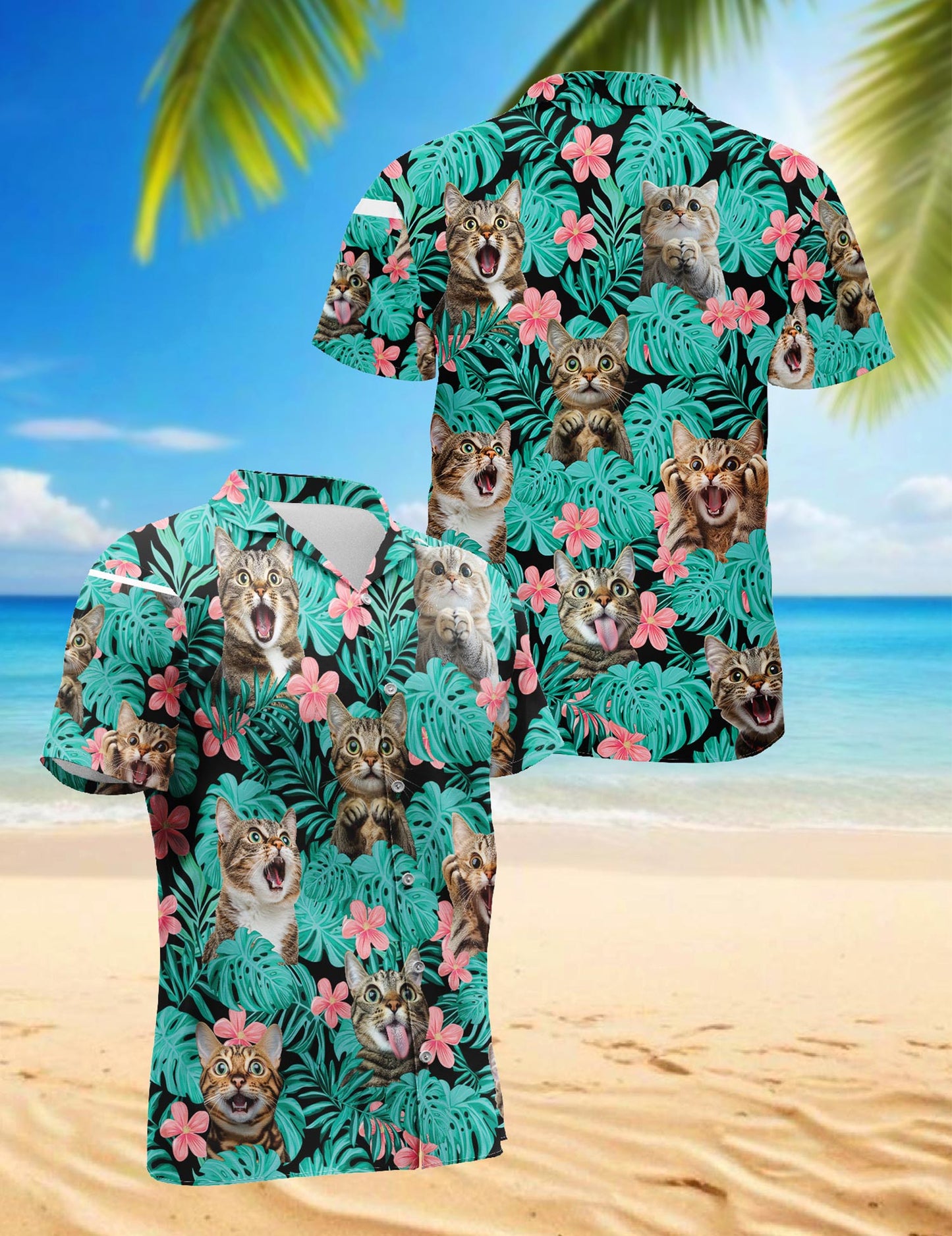 Cat And Flower Hawaiian Shirt for Men, Button Down Aloha Shirt - Azhawaiian