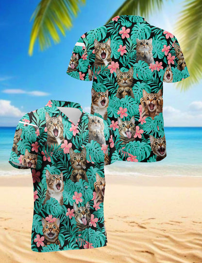 Cat And Flower Hawaiian Shirt for Men, Button Down Aloha Shirt - Azhawaiian