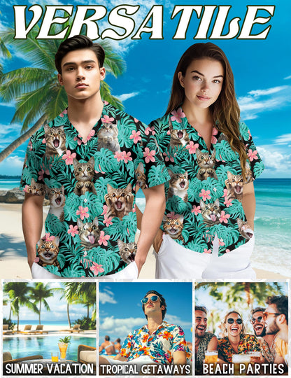 Cat And Flower Hawaiian Shirt for Men, Button Down Aloha Shirt - Azhawaiian