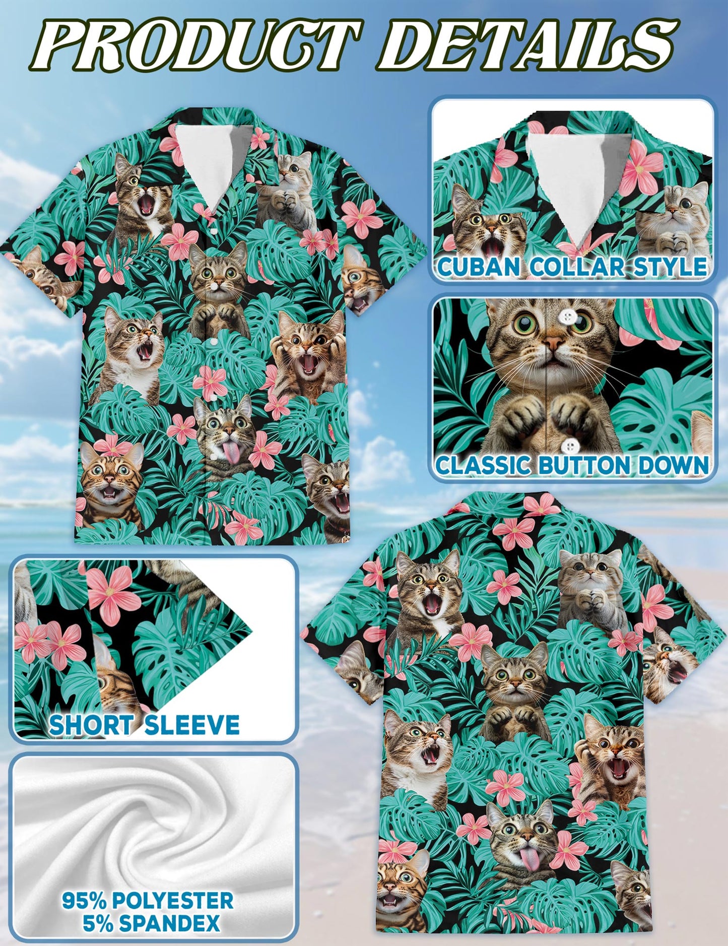 Cat And Flower Hawaiian Shirt for Men, Button Down Aloha Shirt - Azhawaiian