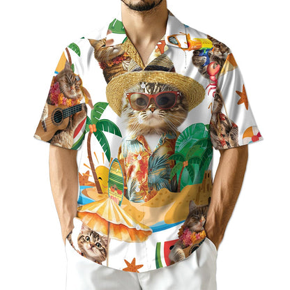 Cat Holiday Hawaiian Shirt for Men, Button Down Aloha Shirt - Azhawaiian