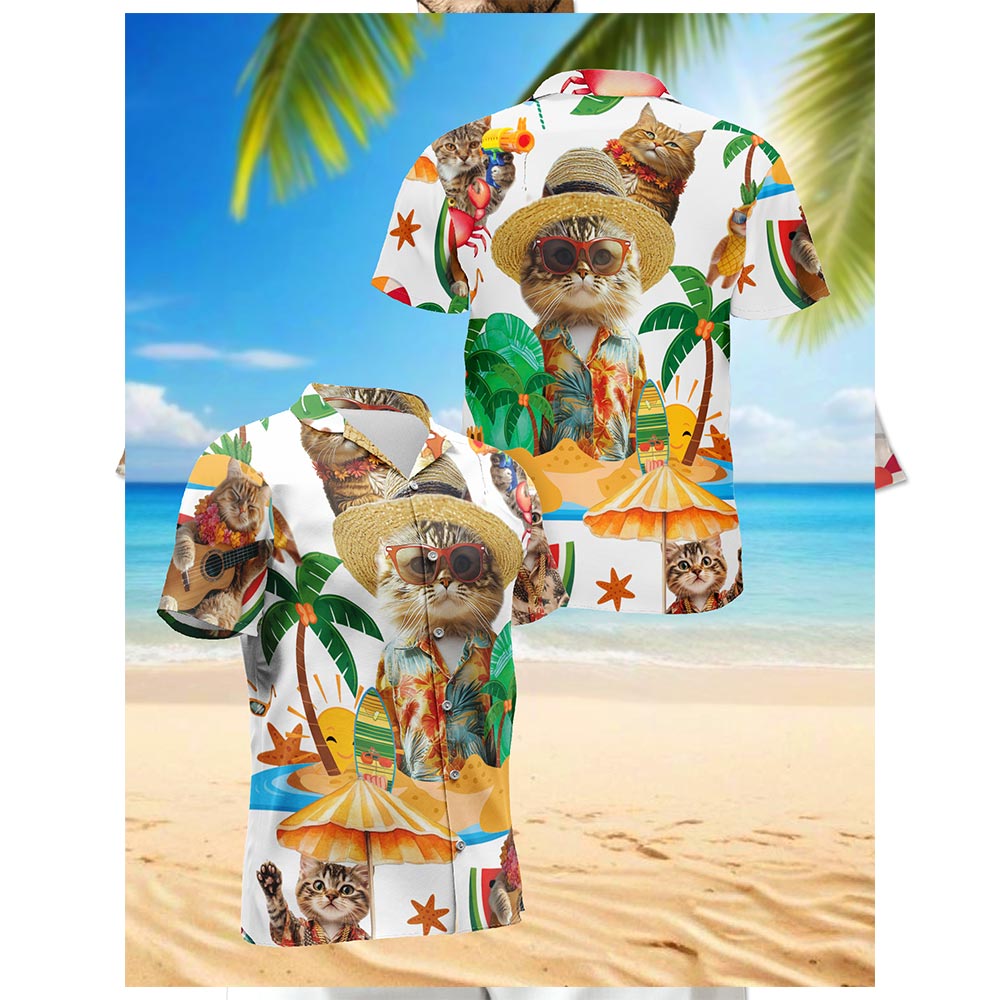 Cat Holiday Hawaiian Shirt for Men, Button Down Aloha Shirt - Azhawaiian