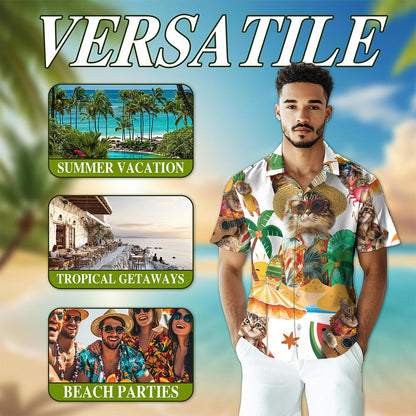 Cat Holiday Hawaiian Shirt for Men, Button Down Aloha Shirt - Azhawaiian